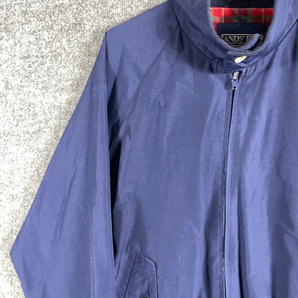 VTG Lands End Jacket Mens Medium Navy Blue Harrington Plaid Lined Full Zip 80s - Picture 5 of 12